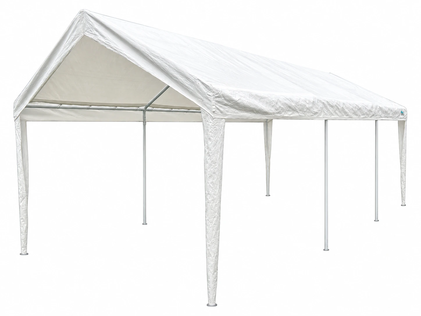 Open 10 by 20 foot frame tent without sidewalls